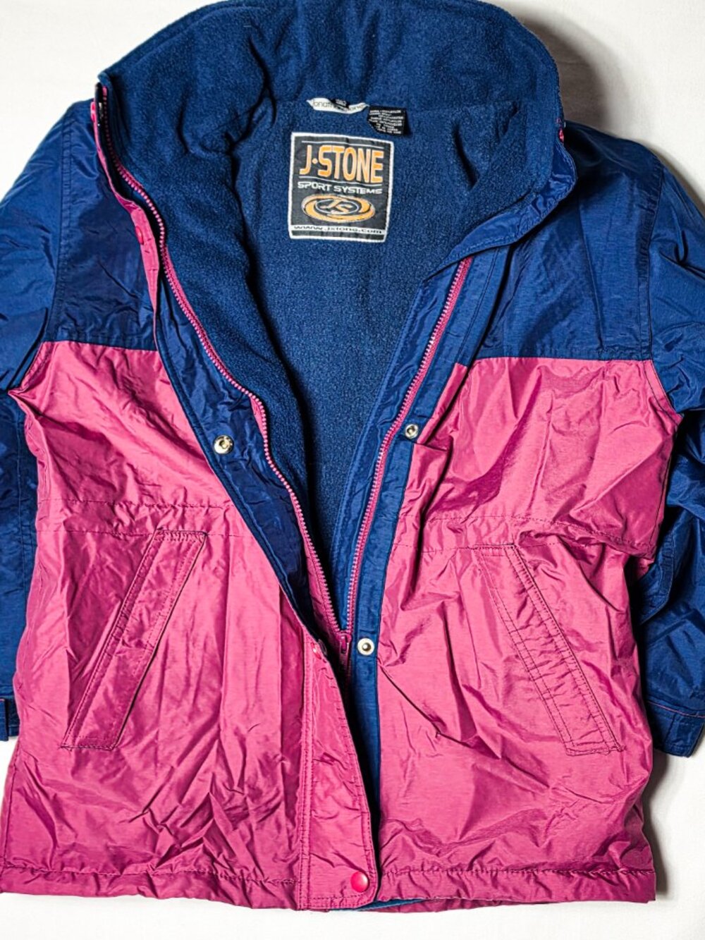 Vintage J Stone Performance Jacket Size Large Blue Pink Colorblock Ski 90s Wintr